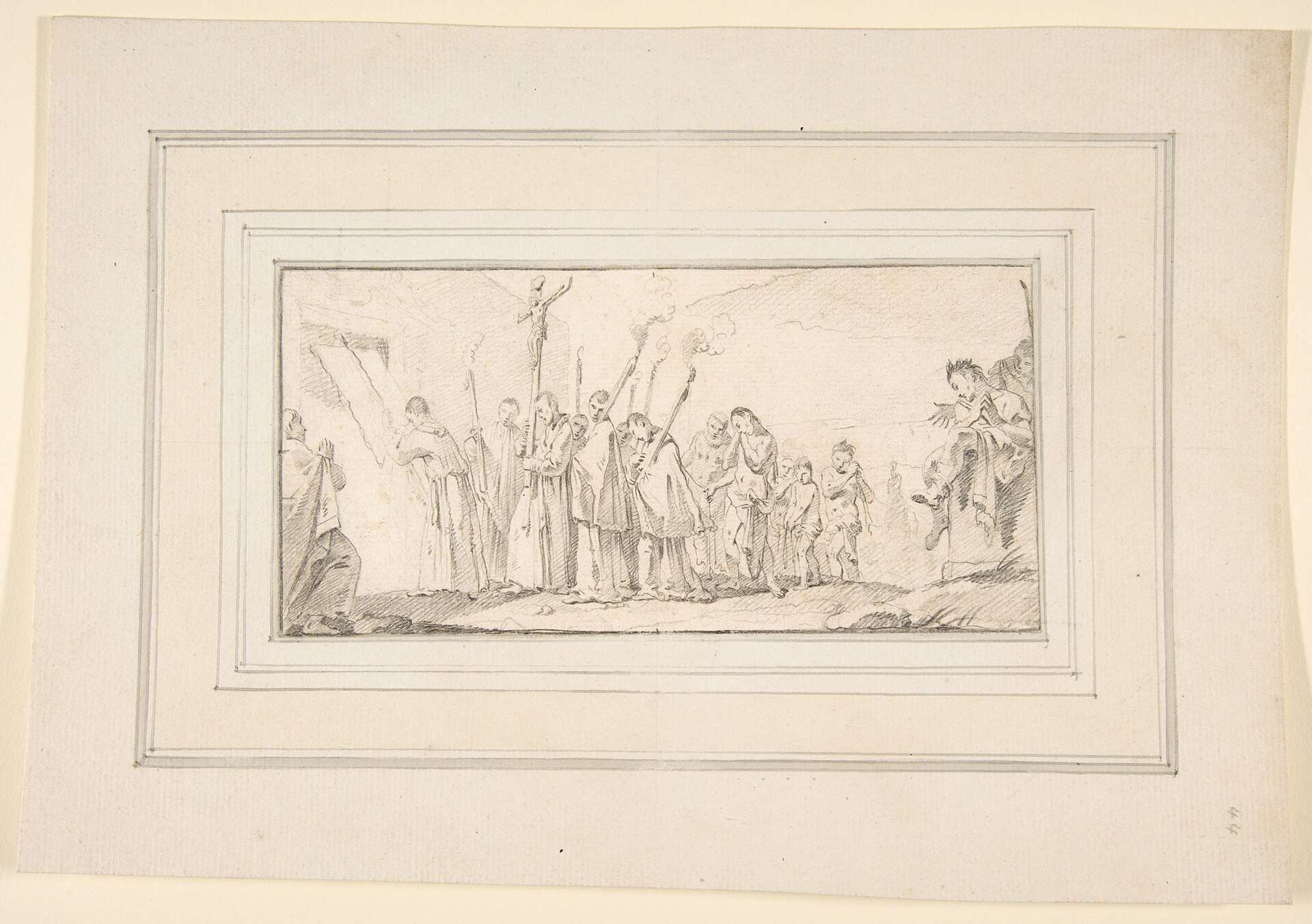 Giovanni Battista Tiepolo描绘修士与鞭笞者队伍的画稿