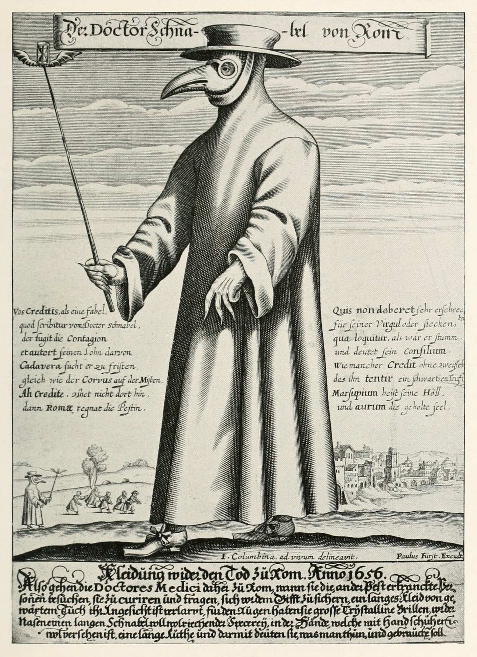 1656年罗马鸟嘴瘟疫医生版画