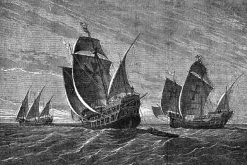1892年绘制的哥伦布船队历史复原图